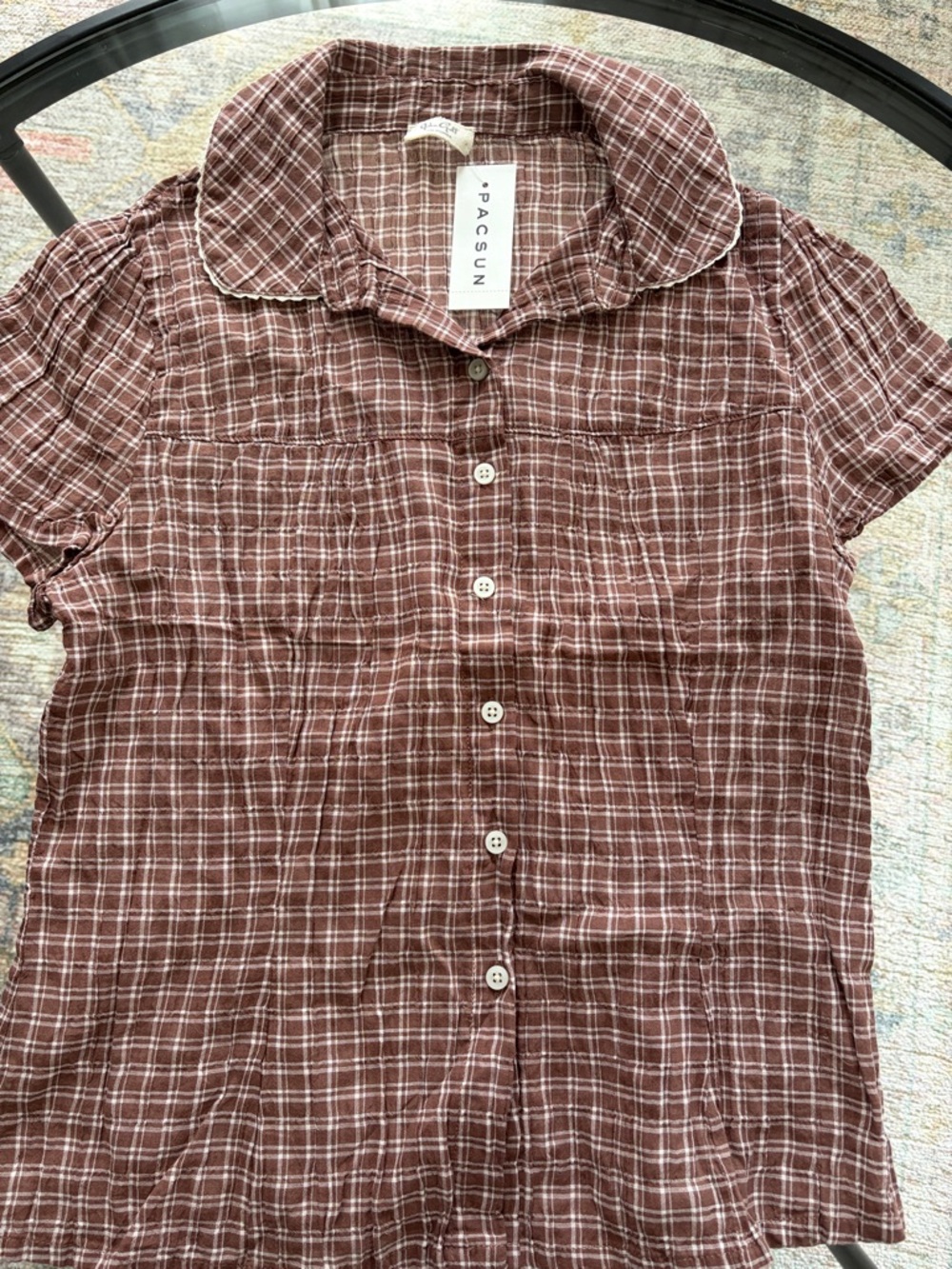 John Galt Brown Plaid Textured Teagan Collared Top